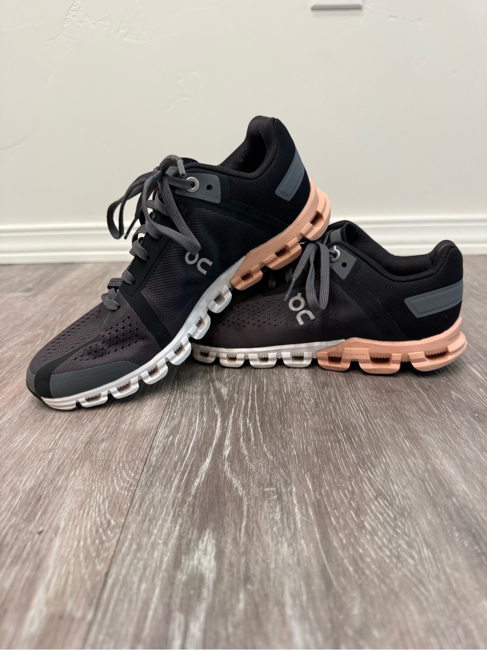 On Running Black and Peach Women's Running Shoes
